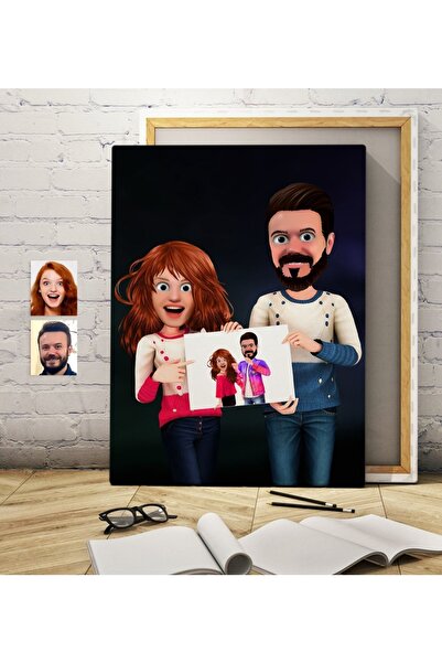 Bk Gift Kişiye Özel Sevgililer Animasyon Karikatürlü Kanvas Tablo 50x70cm -33