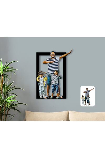 Bk Gift Kişiye Özel Tam Boy Baba Ve Oğullar Karikatürlü 3d Ahşap Tablo-1