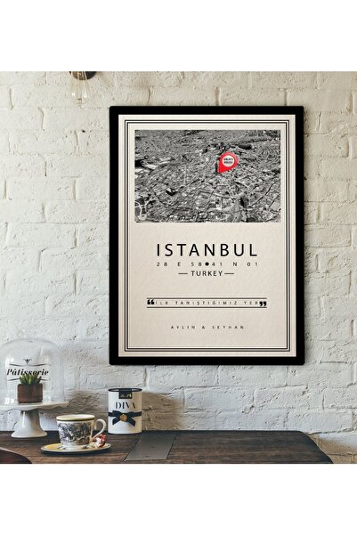 Bk Gift Kişiye Özel Konumlu Siyah Beyaz Istanbul Harita Kanvas Tablo 30x50cm-1