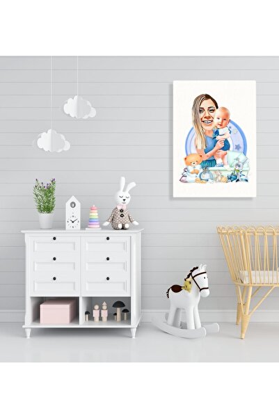 Bk Gift Kişiye Özel Anne Ve Erkek Bebek Karikatürlü Kanvas Tablo 50x70cm-1