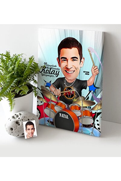 Bk Gift Kişiye Özel Bay Baterist Karikatür Kanvas Tablo (30 X 50 Cm.) 1