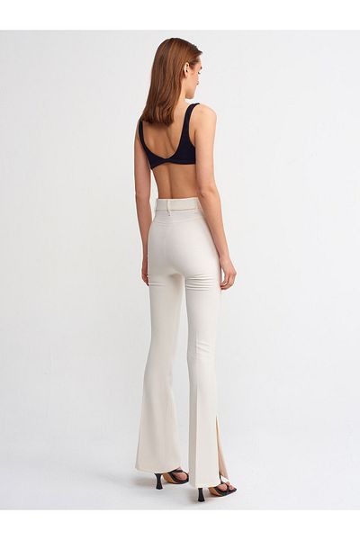 Dilvin 5019 High Waist Trousers with Slit Legs-white