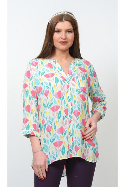 TUSSE Cămașă de mărime mare din viscoză cu model floral acuarelă colorată
