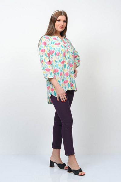 TUSSE Cămașă de mărime mare din viscoză cu model floral acuarelă colorată