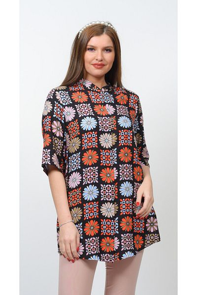 TUSSE Cămașă crocantă cu model Kilim din bumbac, țesută florală, cu croiala largă