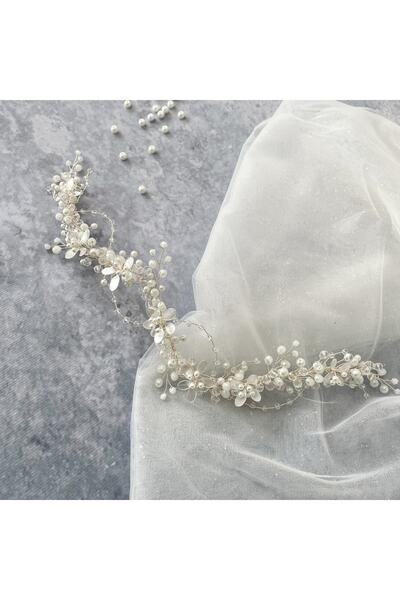 Gözde Çiçek Gelin Tacı-gelin Aksesuarı-saç Aksesuarı-yapraklı Taç-incili Taç-...