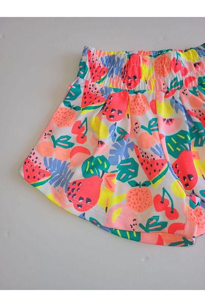 Çikoby Baby Girl Fruit Patterned Elastic Waist Shorts Set