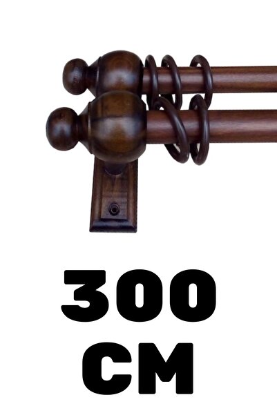 BBAWOODSHOP Ahşap Rustik - Perdelik - Perde Askısı - Ikili Askı - Ceviz - 300 Cm