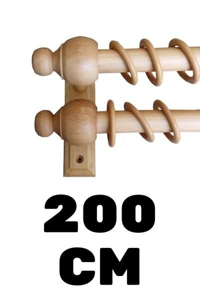 BBAWOODSHOP Ahşap Rustik - Perdelik - Perde Askısı - Ikili Askı - Açık Meşe -...