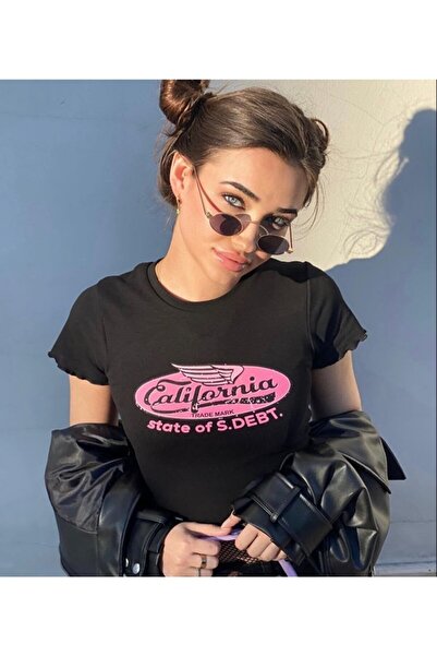 Sorridi كاليفورنيا المطبوعة أعلى المحاصيل السوداء