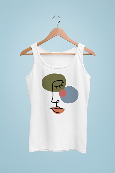 Raf Coll Tricou cu bretele albe de damă Fața de damă imprimat digital