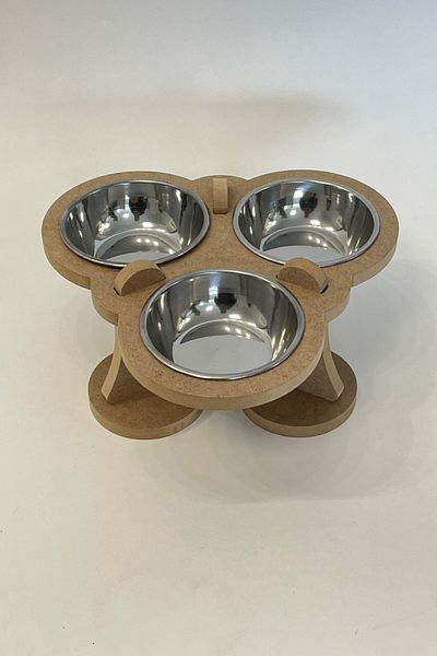 HobiMax Demountable Wooden Cat Food and Water Bowl with 3 Steel Bowls