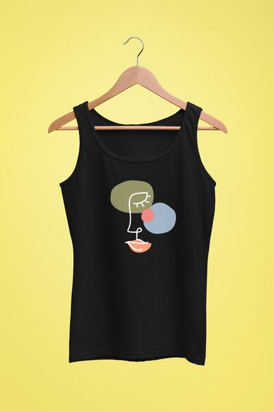 Raf Coll Tricou cu bretele negre de damă Fața de damă imprimat digital