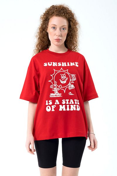 Eazy Co Tricou cu mânecă scurtă cu imprimeu extra oversize unisex Eazy Red Sunshine