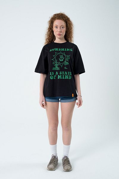 Eazy Co Eazy Black Sunshine Unisex Extra Oversize Printed Short Sleeve T-shirt