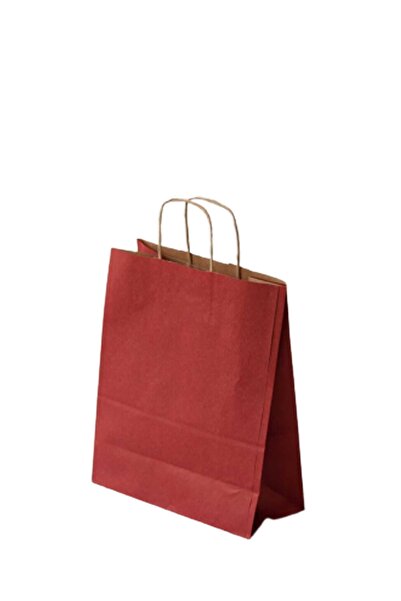 Trend Hediye Sepeti Bordo Kraft Büküm Saplı Kağıt Çanta 5 Adet 18x24