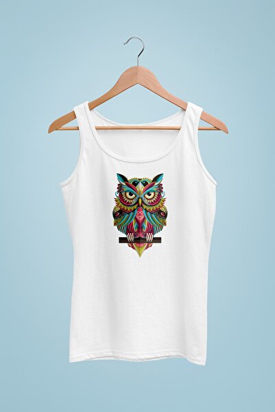 Raf Coll تيشيرت نسائي بحزام أبيض اللون وبومة ملونة ومطبوع رقميًا