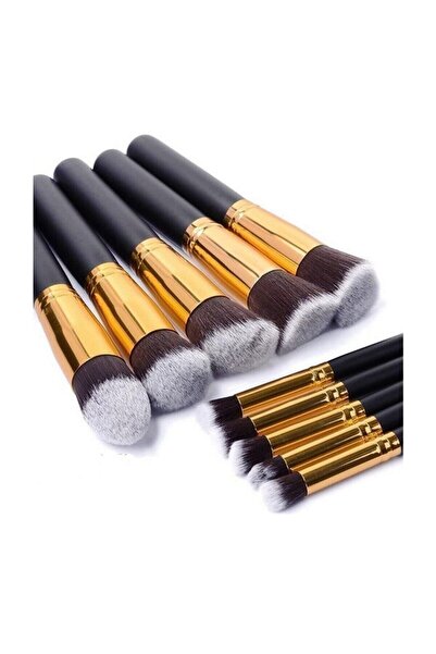 Ad مجموعة فرش مكياج جولد بيوتي 10 قطع باللون الأسود Gmfs01