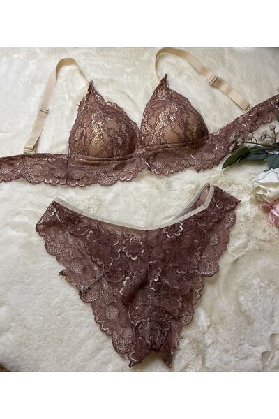 ZeyZey Store Gül Kurusu Dantel Bralet Sütyen Takım