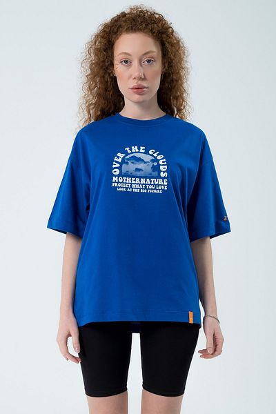 Eazy Co Eazy Saks Blue Cloud Unisex Extra Oversize Printed Short Sleeve T-shirt
