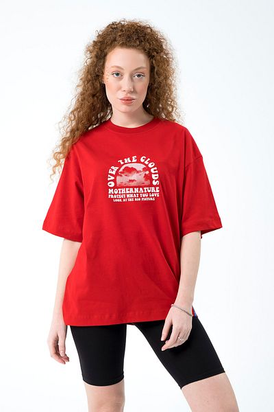 Eazy Co Tricou cu mânecă scurtă cu imprimeu extra oversize unisex Eazy Red Cloud