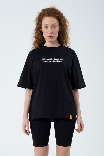 Eazy Co Eazy Black Eat Healthy Unisex Extra Oversize Printed Short Sleeve T-shirt