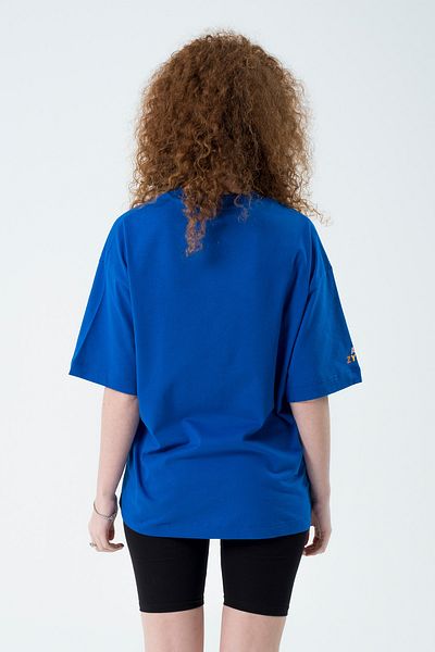 Eazy Co Eazy Saks Blue Eat Healthy Unisex Extra Oversize Printed Short Sleeve T-shirt
