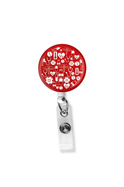 StormiStoretr Roșu Medicine Icons Drop Yoyo Colar Card Holder