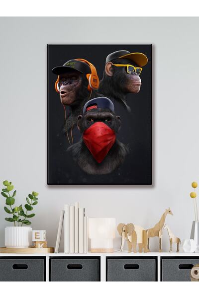 KEMSON Three Monkeys Uv Print Wall Painting I Have Not Seen, I Have Not Heard, I Don'T Know Single Painting