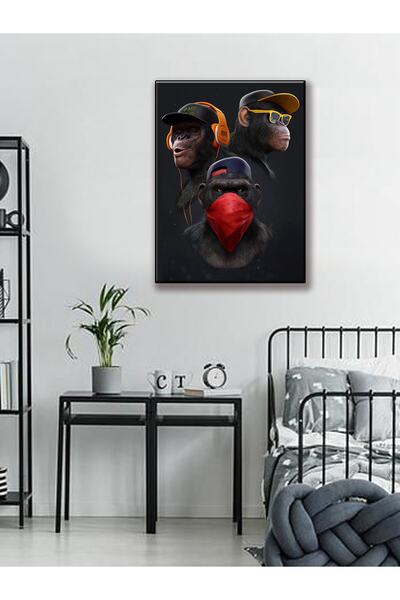 KEMSON Three Monkeys Uv Print Wall Painting I Have Not Seen, I Have Not Heard, I Don'T Know Single Painting