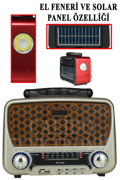 Calido Elektronik Solar Panelli Fenerli Rt-818 Nostaljik Bluetooth Fm Radyo U...