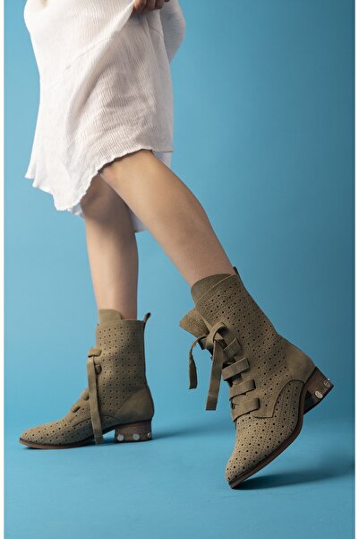 PASSAGE SHOES 8011 Γυναικείες καλοκαιρινές μπότες με κορδόνια από γνήσιο δέρμα σουέτ