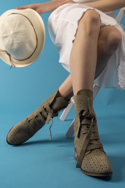 PASSAGE SHOES 8011 Kadın Hakiki Süet Deri Bağcıklı Yazlık Bot