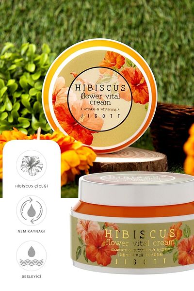 Jigott Flower Series 100 ml - Hibiscus Flower Extract, Moisturizing, Nourishing and Revitalizing Cream
