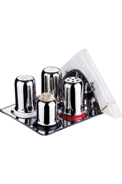 ÖzSa Home 6 Pieces Stainless Steel Salt Shakers Set - Spice Rack, Toothpick Holder Napkin Holder, for Restaurant Restaurant