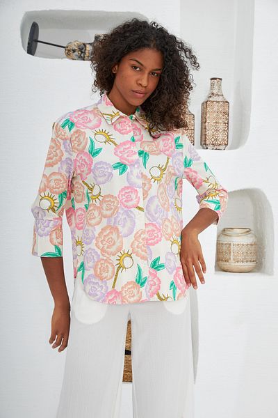 MİA NOURA Cămașă pentru femei, multicoloră, cu modele de fructe tropicale 1063