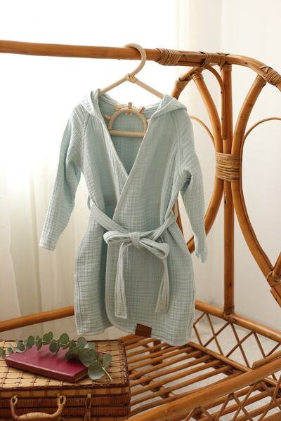 Mujo Baby&Kids 4 Layer Muslin Bathrobe - 100% Organic Cotton - Mint Green