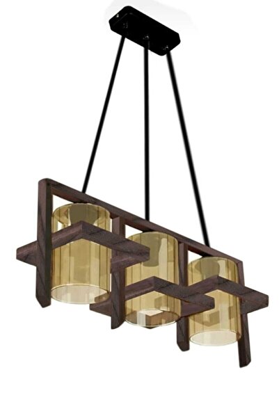 Zuhal Aydınlatma Doğal Ahşap Boyalı Comfo 3lü Avize