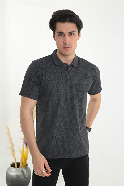 KMKkombin Baba Yakalı Cepli Desenli Model Klasik Kesim Tişört T-shirt