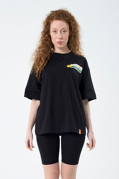 Eazy Co Eazy Black Adventure Unisex Extra Oversize Printed Short Sleeve T-shirt