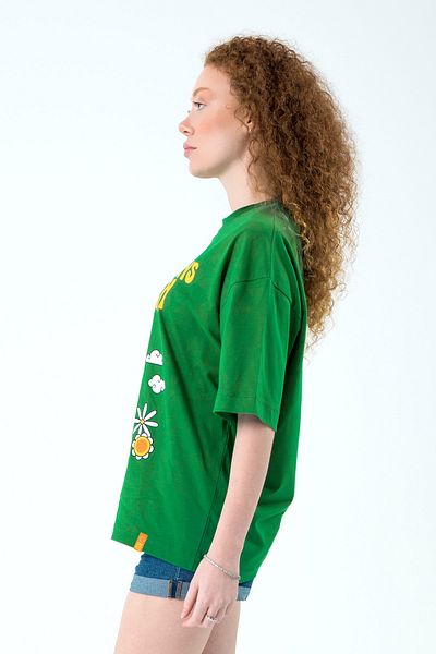 Eazy Co Eazy Green Happy Flowers Unisex Extra Oversize Printed Short Sleeve T-shirt