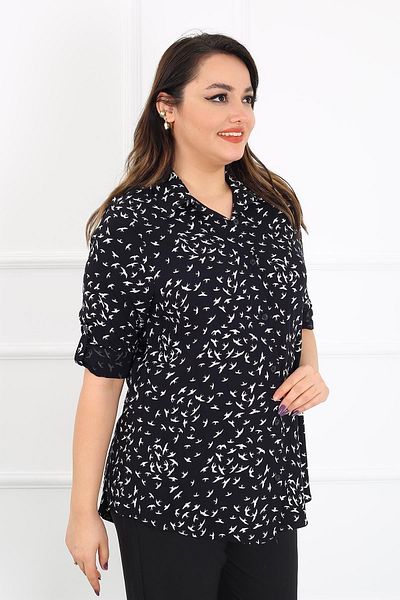 By Alba Collection Γυναικείο πουκάμισο βισκόζης με μοτίβο μαύρου γλάρου