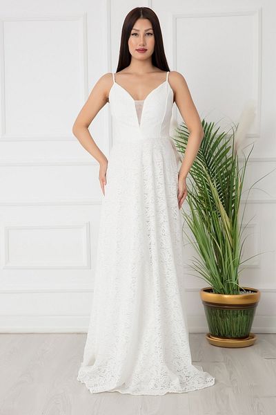PULLIMM Lace Rope Strap Long Evening Dress 13337