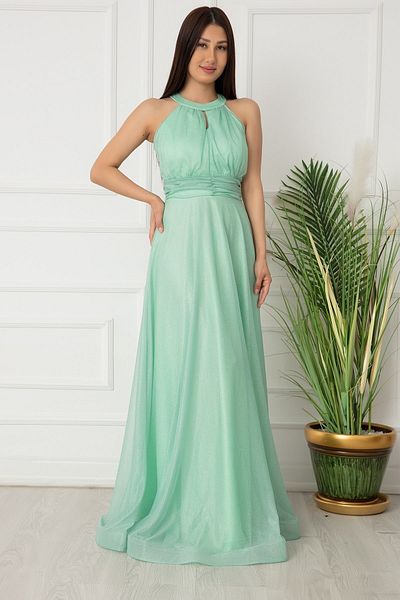PULLIMM C-Neck Glitter Long Evening Dress 13320