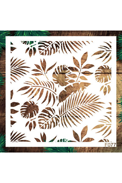 STENCİLTASARIM Stencil Tasarım F077 Tropikal Yapraklar - Dekoratif Duvar, Fay...