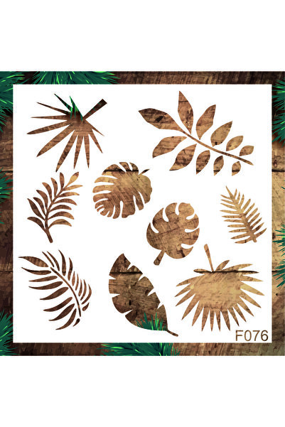 STENCİLTASARIM Stencil Tasarım F076 Tropikal Yapraklar - Dekoratif Duvar, Fay...
