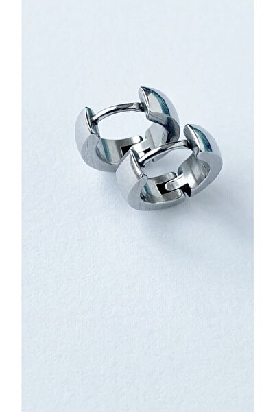 TREND COLLECTİON Ikili Siyah Gümüş Renk Delikli Kulaklar Için Unisex Halka Küpe