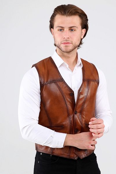 CE-YIL DERİ ÜRÜNLERİ Genuine Leather Vest