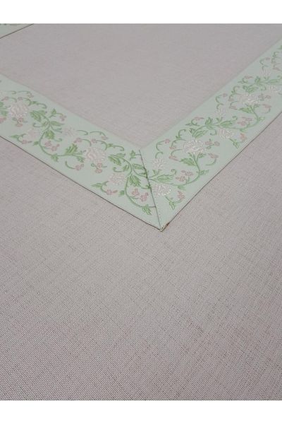 Finezza Gonca Jacquard Bordered Linen Fabric Powder Tablecloth 160x230 Cm - 1134