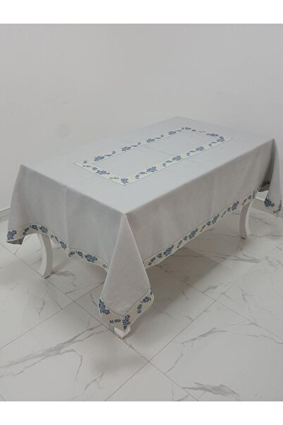 Finezza Față de masă din țesătură de in cu bordură jacquard narcise gri 160x230 cm - 1135